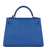 Hermès Kelly Sellier 32 Bleu France Epsom Finition Palladium