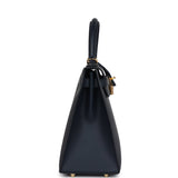 Hermès Kelly Sellier 28 Bleu Indigo Epsom Métal Doré
