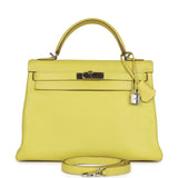 Hermès Kelly Retourné 32 Lime Candy Epsom Palladium