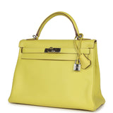 Hermès Kelly Retourné 32 Lime Candy Epsom Palladium