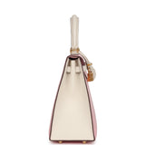 Sac Kelly Sellier 25 Hermès en cuir de chèvre Rose Sakura et Nata avec détails dorés