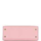 Sac Kelly Sellier 25 Hermès en cuir de chèvre Rose Sakura et Nata avec détails dorés