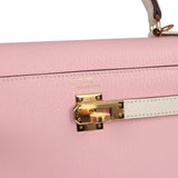 Sac Kelly Sellier 25 Hermès en cuir de chèvre Rose Sakura et Nata avec détails dorés