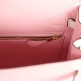 Sac Kelly Sellier 25 Hermès en cuir de chèvre Rose Sakura et Nata avec détails dorés