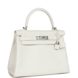 Hermès Kelly Retourne 28 Blanc Clemence Bijouterie Palladium