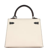 Hermes Commande Spéciale (HSS) Kelly Sellier 25 Nata et Noir Chevre Mysore Métal Ruthénium Brossé