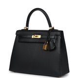 Sac Kelly Sellier 25 Hermès Noir Chèvre Mysore Finition Or