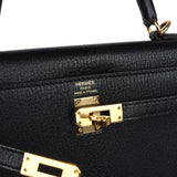 Sac Kelly Sellier 25 Hermès Noir Chèvre Mysore Finition Or