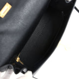 Sac Kelly Sellier 25 Hermès Noir Chèvre Mysore Finition Or