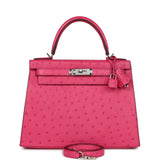 Hermès Kelly Sellier 28 Rose Tyrien Autruche Accastillage Palladium