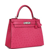 Hermès Kelly Sellier 28 Rose Tyrien Autruche Accastillage Palladium
