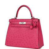Hermès Kelly Sellier 28 Rose Tyrien Autruche Accastillage Palladium