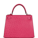 Hermès Kelly Sellier 28 Rose Tyrien Autruche Accastillage Palladium