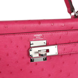 Hermès Kelly Sellier 28 Rose Tyrien Autruche Accastillage Palladium