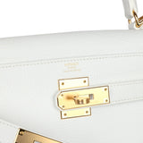 Hermès Kelly Retourne 28 Blanc Clemence Bijouterie Dorée