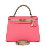 Hermes Commande Spéciale (HSS) Kelly Sellier 28 Rose Azalée et Trench Epsom Accastillage Or Brossé