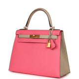 Hermes Commande Spéciale (HSS) Kelly Sellier 28 Rose Azalée et Trench Epsom Accastillage Or Brossé