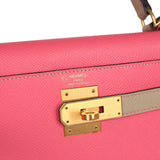 Hermes Commande Spéciale (HSS) Kelly Sellier 28 Rose Azalée et Trench Epsom Accastillage Or Brossé