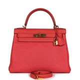 Hermès Kelly Retourne 28 Rouge Pivoine Togo Quincaillerie Dorée