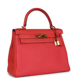Hermès Kelly Retourne 28 Rouge Pivoine Togo Quincaillerie Dorée