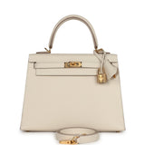 Hermès Kelly Sellier 25 Craie Epsom Accastillage Doré