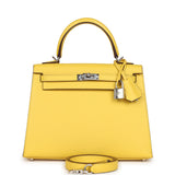 Hermès Kelly Sellier 25 Jaune De Naples Epsom Palladium Hardware