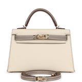 Hermes Commande Spéciale (HSS) Kelly Sellier 20 Craie et Gris Asphalte Epsom Accastillage Permabrass