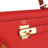 Hermès Kelly Retourné 28 Géranium Togo Finition Or