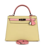 Hermès Commande Spéciale (HSS) Kelly Sellier 28 Rose Confetti et Jaune Poussin Epsom Bijouterie Palladium