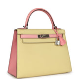 Hermès Commande Spéciale (HSS) Kelly Sellier 28 Rose Confetti et Jaune Poussin Epsom Bijouterie Palladium