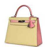 Hermès Commande Spéciale (HSS) Kelly Sellier 28 Rose Confetti et Jaune Poussin Epsom Bijouterie Palladium