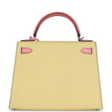 Hermès Commande Spéciale (HSS) Kelly Sellier 28 Rose Confetti et Jaune Poussin Epsom Bijouterie Palladium