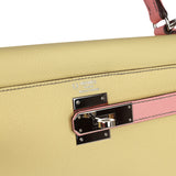 Hermès Commande Spéciale (HSS) Kelly Sellier 28 Rose Confetti et Jaune Poussin Epsom Bijouterie Palladium
