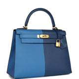 Hermès Kelly Sellier 28 Casaque Bleu profond et Mykonos Quincaillerie dorée Epsom