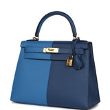 Hermès Kelly Sellier 28 Casaque Bleu profond et Mykonos Quincaillerie dorée Epsom