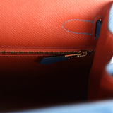 Hermès Kelly Sellier 28 Casaque Bleu profond et Mykonos Quincaillerie dorée Epsom