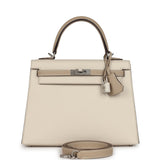 Hermès Commande Spéciale (HSS) Kelly Sellier 25 Craie et Trench Epsom Métal Palladié Brossé