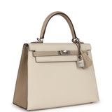 Hermès Commande Spéciale (HSS) Kelly Sellier 25 Craie et Trench Epsom Métal Palladié Brossé