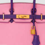 Hermes Birkin 30 HSS Rose Confetti & Anemone cuir de chèvre finition or brossé - 2014, R carré
