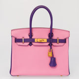 Hermes Birkin 30 HSS Rose Confetti & Anemone cuir de chèvre finition or brossé - 2014, R carré