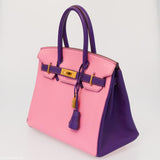 Hermes Birkin 30 HSS Rose Confetti & Anemone cuir de chèvre finition or brossé - 2014, R carré
