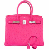 Hermès Birkin 30 Rose Tyrien Autruche Bijouterie Palladium - 2020, Y