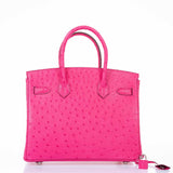 Hermès Birkin 30 Rose Tyrien Autruche Bijouterie Palladium - 2020, Y