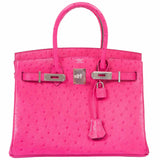 Hermès Birkin 30 Rose Tyrien Autruche Bijouterie Palladium - 2020, Y