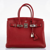 Hermès Birkin 30 Rouge Garance Togo avec Finitions Palladium - 2007, K Carré