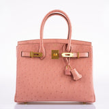 Hermes Birkin 30 Terre Cuite Autruche Finition Or - 2020, Y