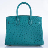 Hermès Birkin 30 Vert Vérone Autruche Accastillage Palladium - 2020, Y