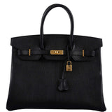 Hermès Birkin 35 Chevre De Coromandel Noir avec Accastillage Doré - 2019, D