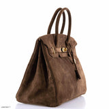 Hermes Birkin 35 Daim Veau Doblis Chocolat avec Accastillage Doré - 2011, Carré O
