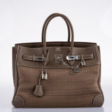 Hermès Birkin 35 Crinoline et Etoupe Clemence avec Accastillage Palladium - 2005, Carré I